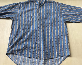 Vintage The Apparel Zone Shirt Mens XL Blue Striped Short Sleeve Button Up