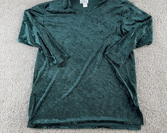 Vintage JPLA Blouse Womens Large Green Crushed Velvet Long Sleeve Tunic Casual