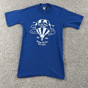 Vintage 80s Girl Scouts Velva Sheen Shirt Mens Small Blue Balloon Tee T-Shirt image 1