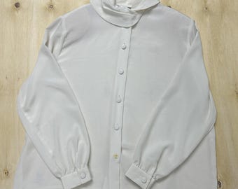Vintage Liz Baker Blouse Womens 16P Cowl Neck Button Front Long Sleeve Satin