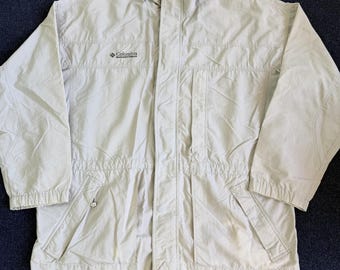 Vintage Columbia Jacket Mens XL Beige Full Zip Nylon Windbreaker Lined Outdoor