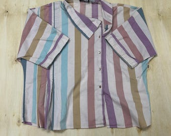 Vintage Whites Lane Shirt Men 42 Multicolor Striped Short Sleeve Button Up Beach