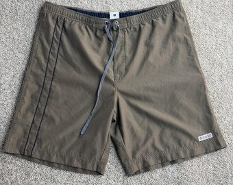 Vintage Columbia Swim Shorts Mens Large Brown Elastic Drawstring Lined Trunks