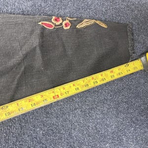 Y2K Seven7 High Rise Ankle Skinny Jeans Womens 16 Black Floral Embroidered Denim image 9