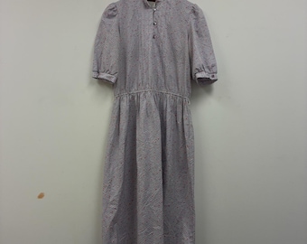Vintage Raoul Dress Womens 10 Blue Chevron Collared Puff Sleeve Midi Casual