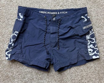 Y2K Abercrombie & Fitch Swim Shorts Womens XS Blue Hawaiian Floral Cargo Trunks