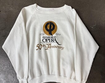 Sudadera vintage de la Ópera de Pittsburgh para hombre, talla 2XL, color blanco, con estampado del 50 aniversario.
