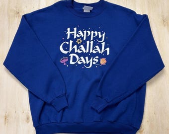 Sudadera vintage Lee para hombre, talla XL, azul polar. ¡Felices días de Challah! ¡Felices fiestas de Hanukkah!