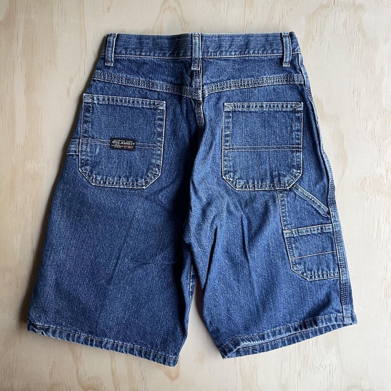 Y2K Wrangler Jeans Co Cargo Shorts Boys 14 Blue Denim Carpenter Utility Pockets image 5