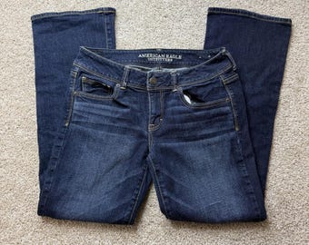 Y2K American Eagle Outfitters Kick Boot Jeans Damen 10 Kurze Dark Wash Stretch