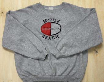 Vintage Myrtle Beach Sweatshirt Mens Large Gray Fleece S. Carolina Crewneck