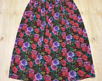 Vintage Heritage Square Skirt Womens 10 Floral Pleated A-Line Midi Elastic Waist