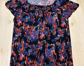Vintage Fashion Bug Blouse Womens Large Multicolor Flutter Sleeve Tunic Top