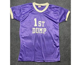 Vintage 70s Pro Knitwear Shirt Mens Large Purple Mesh 1ST Dump Funny Jersey Top
