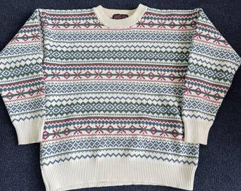 Vintage 90s John Ashford Sweater Mens Large Multicolor Fair Isle Knit Crewneck