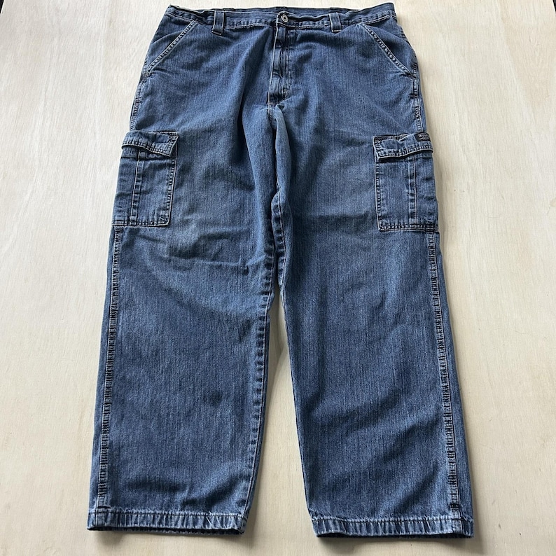 Y2K Wrangler Jeans Mens 40x30 Medium Wash Denim Relaxed Straight Cargo 70LGWDS image 1