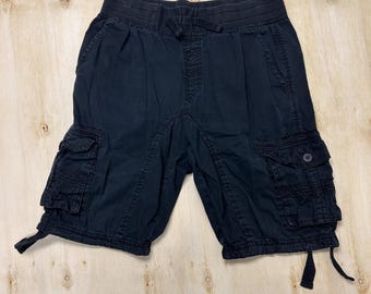 Y2K Southpole-cargoshort dames groot zwart keperstof, elastische tailleband met trekkoord