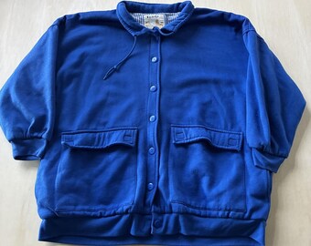 Vintage Learsi Jacket Womens One Size Blue Fleece Button Front Lined Collared
