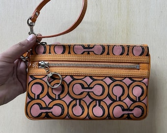 Y2K Coach Poppy Clutch Bag Womens Small Multicolor Geometric Leather Wristlet