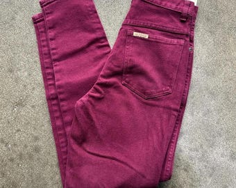 Jeans vintage anni '90 Pure Jeans bordeaux a gamba dritta, lunghezza alla caviglia, taglia 5 da donna (25 x 27 cm).