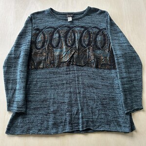 Maglione vintage KOOS Of Course! da donna, taglia 2XL, verde seta, trapuntato, con inserti in maglia.