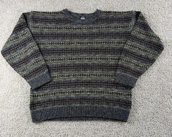 Vintage Dockers Sweater Mens Large Gray Striped Tight Knit Crewneck Pullover