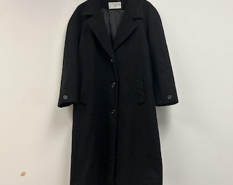 Manteau vintage International Scene pour femme, 12 poches longues en laine noire doublée de boutons