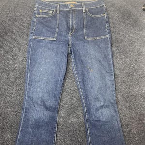 Jeans Joe's de mezclilla elástica ajustada de talle alto, corte acampanado micro acampanado azul para mujer, talla 31, estilo Y2K. imagen 1
