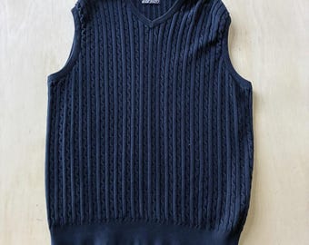 Chaleco de golf Reebok Y2K para hombre, talla XL, azul, de punto trenzado con cuello en V, jersey de golf informal
