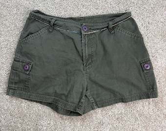Y2K Op Shorts Womens 9 Green Cargo Twill 100% Cotton Casual Summer Utility