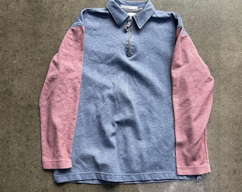 Cremallera de un cuarto con bloques de color, talla mediana, estilo vintage Robert Stock, marca Robert Stock.