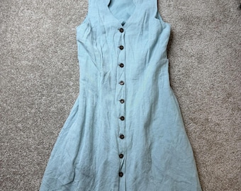 Vintage 90s Coldwater Creek Dress Womens 10 Blue Linen Sleeveless Long Sundress