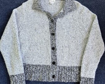 Vintage Kamali Cardigan Sweater Womens Large Collared Button Wool Chunky Knit