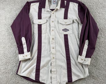 Vintage Mid West Garment Co Shirt Mens Large Beige Long Sleeve Western Button Up