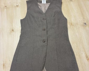 Vintage Cintas Suit Vest Womens 2 Beige 3 Button Lined Tailored Workwear Office