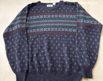 Vintage The Men's Store Sweater Mens XL Gray Fair Isle Tight Knit Wool Pullover