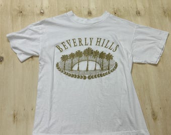 Vintage Beverly Hills Caribbean Dream Shirt Mens Large White Glitter Travel Tee
