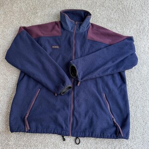 Vintage Columbia Jacket Mens XL Blue Fleece Full Zip Pockets Outdoor Hiking