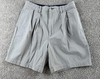 Pantalones cortos chinos vintage Tommy Hilfiger para hombre, talla 33, color beige, plisados, de algodón, estilo casual, con entrepierna de 9 pulgadas.