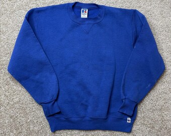 Sudadera vintage Russell Athletic para hombre, talla M, color azul, de felpa, cuello redondo, fabricada en EE. UU.