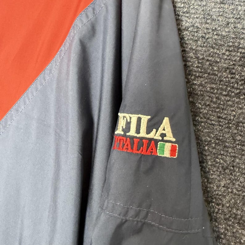 Vintage jaren 90 FILA windjack heren med blauw rood full zip colorblock Italia afbeelding 2