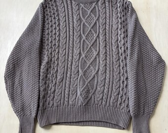 Vintage Lord Jeff Sweater Mens XL Gray Cable Knit Cotton Crewneck Pullover USA