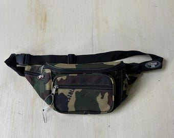 Y2K Extreme Pak Camouflage Fanny Pack Waist Bag Zip Pockets Travel Unisex Nylon