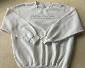 Vintage Sweatshirt Mens XL White Fleece Pullover Prayer Quote Graphic Christian