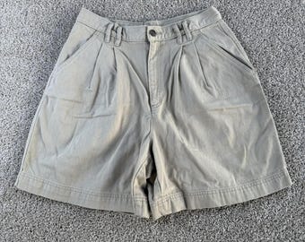 Shorts vintage Lizwear para mujer, talla 12, color beige, plisados, de talle alto, de tela china informal.