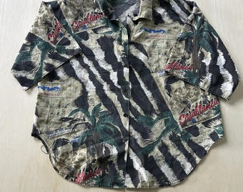 Camisa Luv de estilo vintage para hombre, talla XL, color beige, con estampado Casablanca, manga corta y botones.