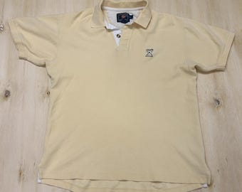 Vintage Chaps Ralph Lauren Polo Shirt Mens Large Yellow Cotton Knit Short Sleeve