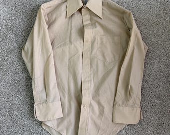 Vintage Cresta Dress Shirt Mens Medium Beige Permanent Press No Iron Long Sleeve