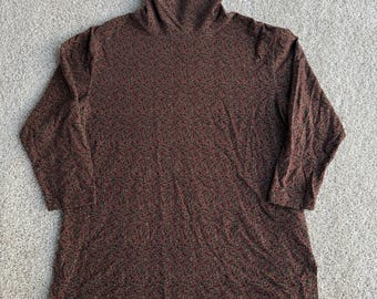 Vintage Jones New York Sport Shirt Womens 1X Brown Paisley Turtleneck Tunic