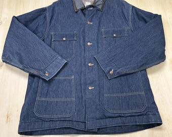 Vintage Big Mac JCPenney Chore Jacket Mens XL Blue Denim Lined Workwear Button